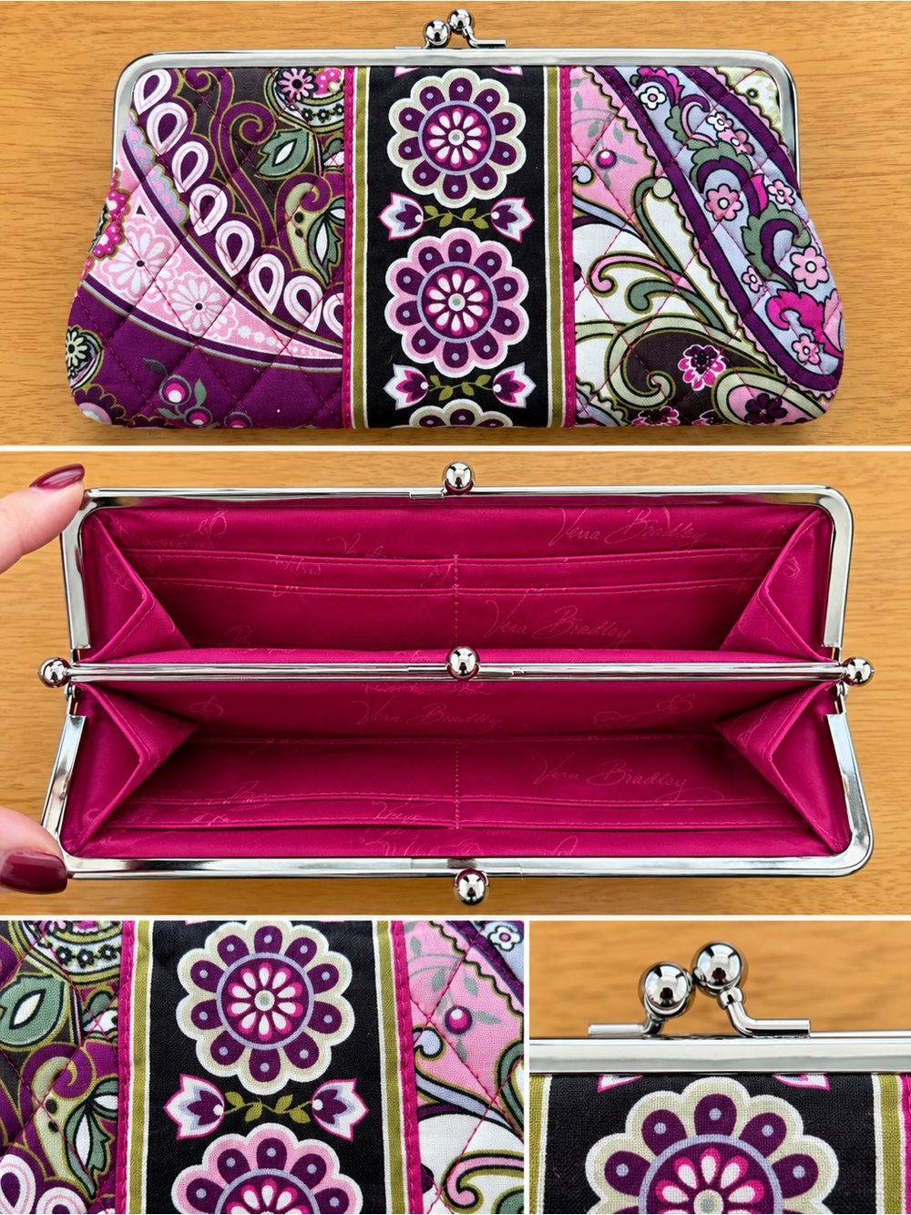 Vera Bradley Pink & Purple Floral Quilted Kiss-Lock Wallet